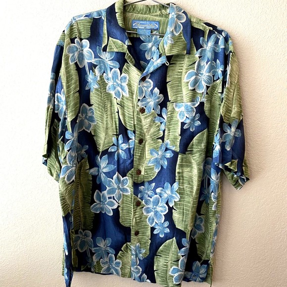 Bermuda Bay Mens 100% Silk Hawaiian Short Sleeve Button Front Shirt Size Large - Picture 1 of 7